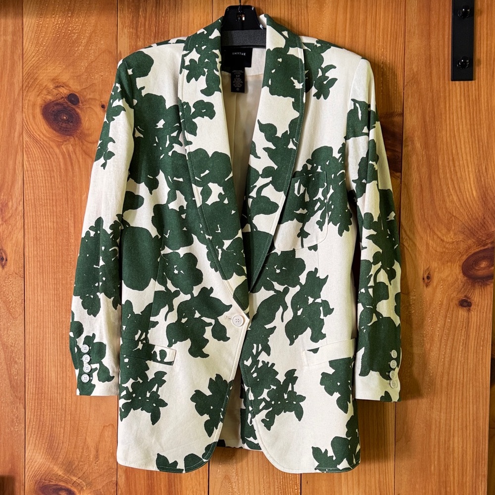 Smythe Oversized Linen Shawl Color Blazer - Green Floral Print Small, worn once!